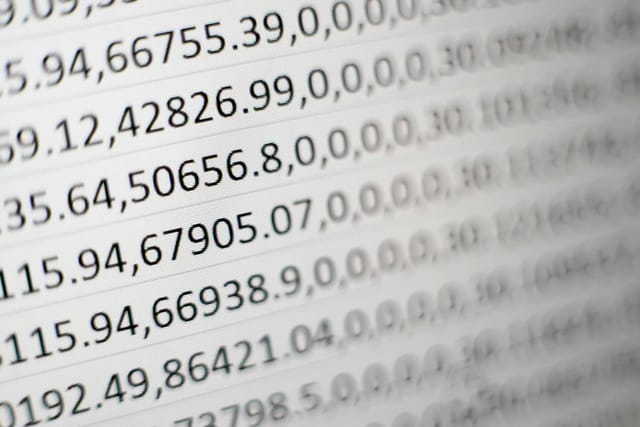 A spreadsheet full of numbers.